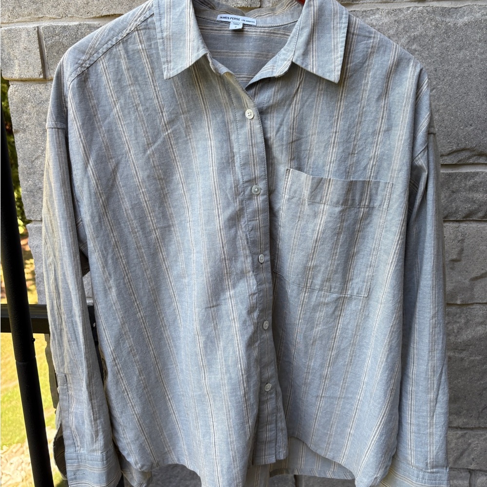 James Perse Striped Cotton Linen Shirt